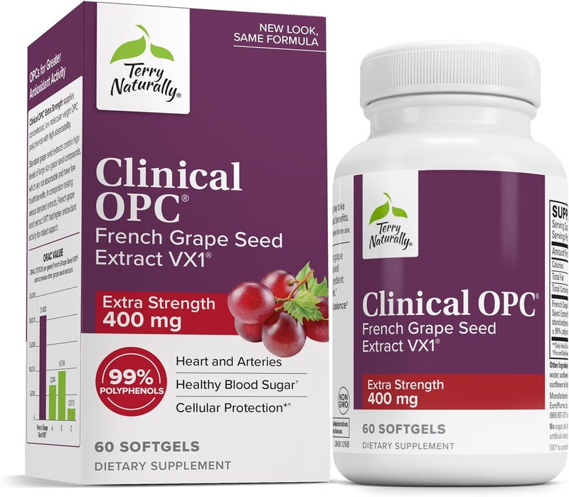 Terry Naturally Clinical OPC Extra Strength  Cardiovascular Health  Focus Support  Supplement with Grape Seed Extract  Immune Support Supplement  60 Softgels - Image 1