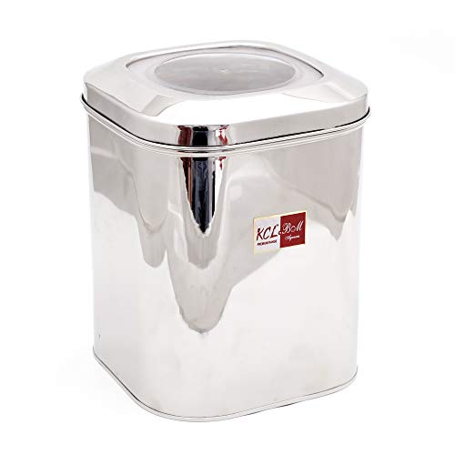 KCL Stainless Steel Square Tin with Unbreakable Lid for Dry Grains Storage - Capacity 12kg - 1 Unit - Image 1