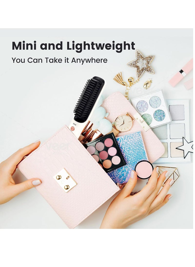 Excefore فرشاة تمليس الشعر اللاسلكية، فرشاة تمليس الشعر المحمولة، بطارية طويلة العمر مع USB-C قابلة لإعادة الشحن، مضادة للحرق، محمولة للسفر، مشط ساخن لفرد الشعر للنساء (أبيض ساطع) - Image 3