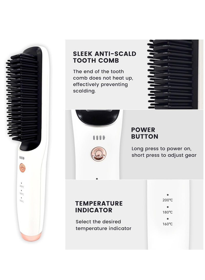 Excefore فرشاة تمليس الشعر اللاسلكية، فرشاة تمليس الشعر المحمولة، بطارية طويلة العمر مع USB-C قابلة لإعادة الشحن، مضادة للحرق، محمولة للسفر، مشط ساخن لفرد الشعر للنساء (أبيض ساطع) - Image 4