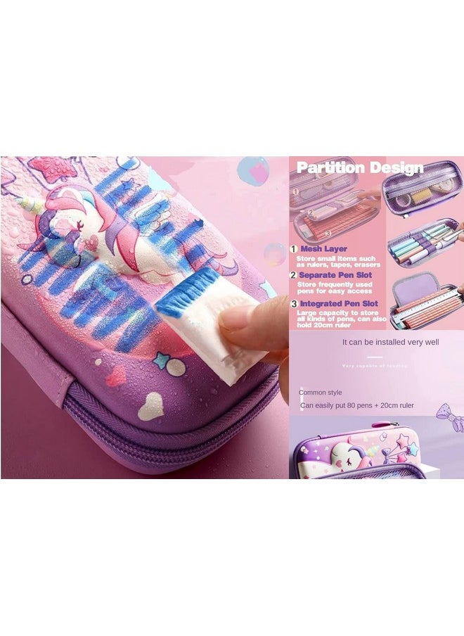 Famous Quality FAMOUS QUALITY Ethylene Vinyl Acetate (Eva) 3D Stylish Unicorn Cover Pencil Compass With Compartments School Supply Organizer For Student, Stationery Box, Cosmetic Zip Pouch Bag - (Multicolor)  - Image 3