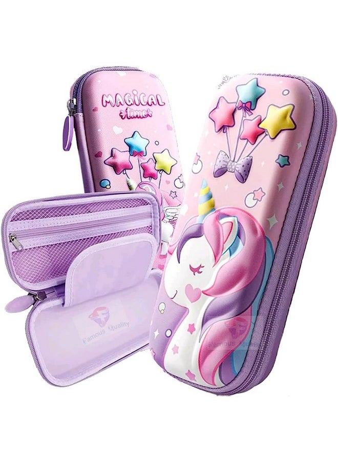 Famous Quality FAMOUS QUALITY Ethylene Vinyl Acetate (Eva) 3D Stylish Unicorn Cover Pencil Compass With Compartments School Supply Organizer For Student, Stationery Box, Cosmetic Zip Pouch Bag - (Multicolor)  - Image 1