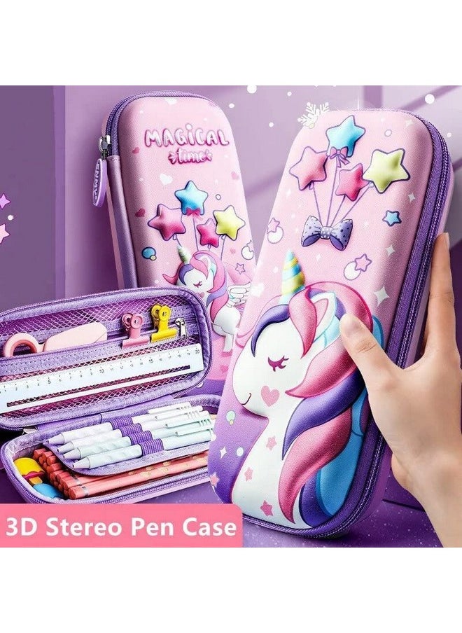 Famous Quality FAMOUS QUALITY Ethylene Vinyl Acetate (Eva) 3D Stylish Unicorn Cover Pencil Compass With Compartments School Supply Organizer For Student, Stationery Box, Cosmetic Zip Pouch Bag - (Multicolor)  - Image 2