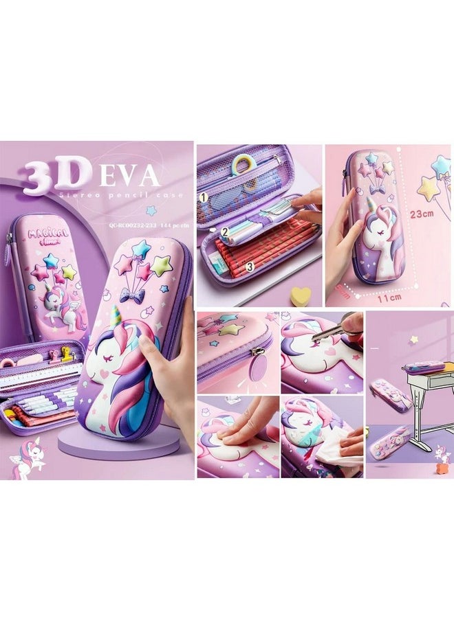 Famous Quality FAMOUS QUALITY Ethylene Vinyl Acetate (Eva) 3D Stylish Unicorn Cover Pencil Compass With Compartments School Supply Organizer For Student, Stationery Box, Cosmetic Zip Pouch Bag - (Multicolor)  - Image 4