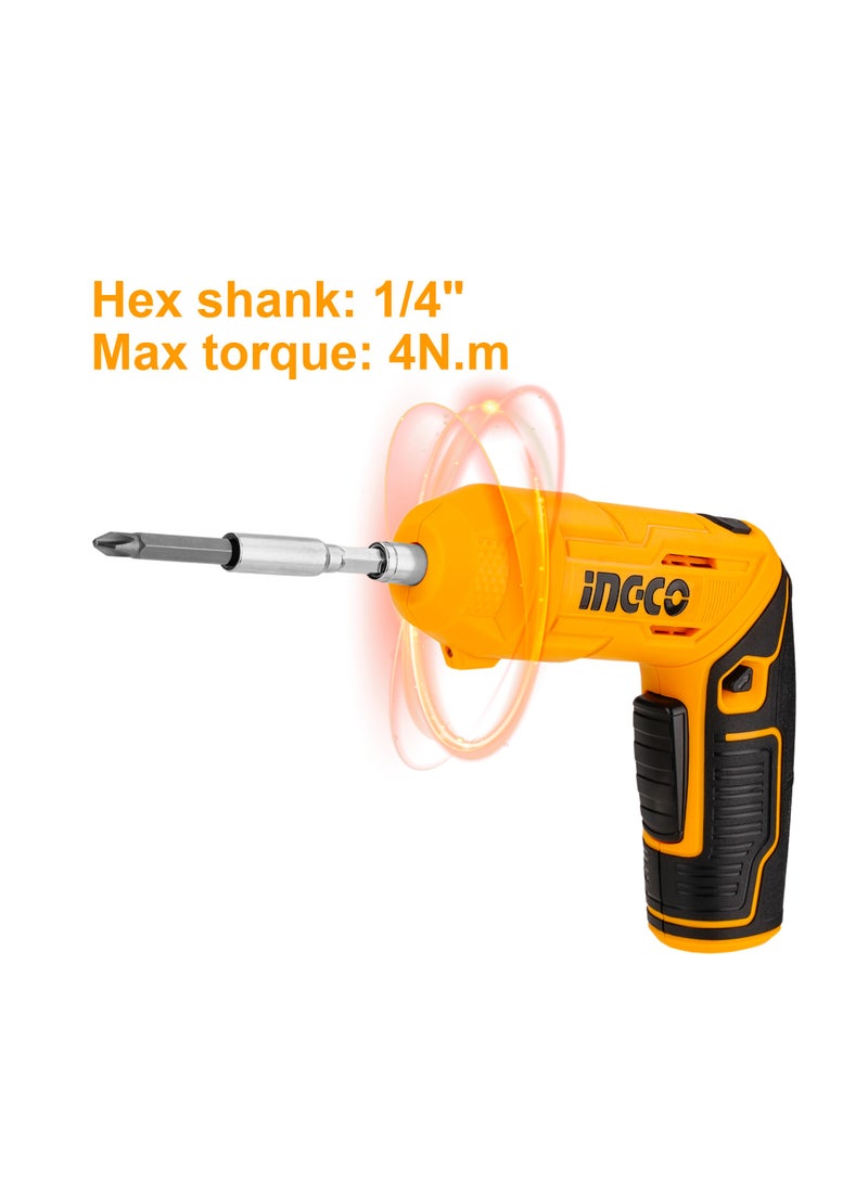 INGCO INGCO Lithium-Ion Cordless Screwdriver CSDLI0442 with Long Handle – Complete Screwdriver Set with Rechargeable Battery  - Image 2