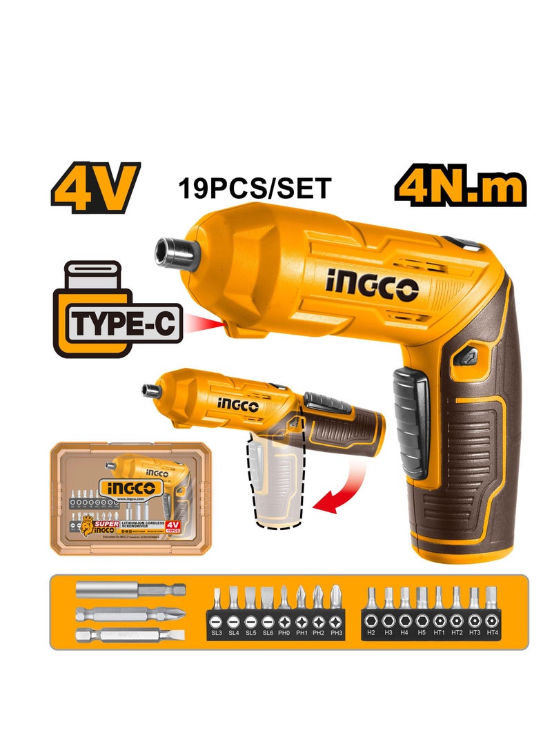 INGCO INGCO Lithium-Ion Cordless Screwdriver CSDLI0442 with Long Handle – Complete Screwdriver Set with Rechargeable Battery  - Image 4