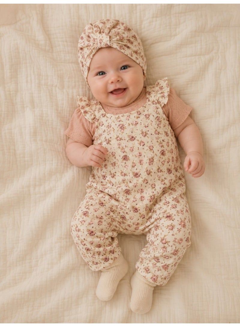 Dirkje 4 pc Floral printed Set -babysuit + hat - Image 1