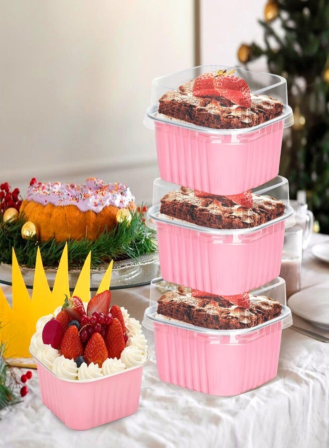 ylnurac 100Pack 5oz Pink Mini Cake Pans with Lids Baking Cups Aluminum Foil Pans Tins, Individual Dessert Cups Containers for Sales,Party,Picnics - Image 2