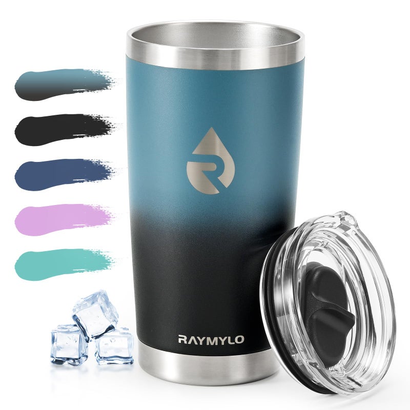 RAYMYLO كوب قهوة RAYMYLO سعة 20 أونصة - كوب سفر معزول من الفولاذ المقاوم للصدأ للمشروبات الساخنة والباردة، مانع للانسكاب مع غطاء قابل للفصل خالٍ من مادة BPA، يناسب معظم حوامل أكواب السيارات، يتضمن ملصقات أنيقة، لون نيلي/أسود - Image 1