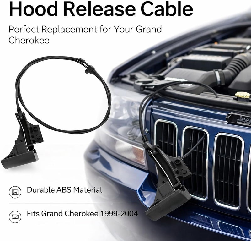 كابل فتح الغطاء مع مقبض 55135532AB لسيارة Grand Cherokee موديلات 1999-2004 - تشغيل سلس، تصنيع متين من الـ ABS والمعدن، سهولة في الوصول إلى الغطاء للمالكين - Image 2
