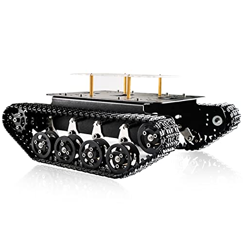 Swaytail Professional Shock-Absorbing Smart Metal Robot Tank Car Chassis Kit for Arduino/Raspberry, Tracked Suspension Absorption Vehicle, Remote Control Track Crawler Damping Vibration Caterpillar - Image 1