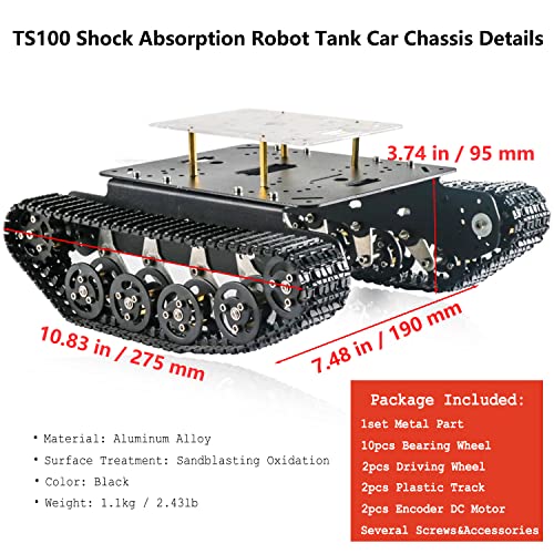 Swaytail Professional Shock-Absorbing Smart Metal Robot Tank Car Chassis Kit for Arduino/Raspberry, Tracked Suspension Absorption Vehicle, Remote Control Track Crawler Damping Vibration Caterpillar - Image 2