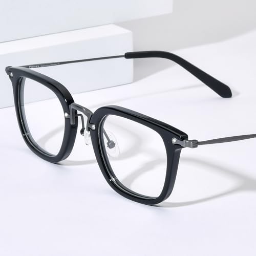 FONEX Acetate Titanium Glasses Frame Men Square Eyeglasses Women Vintage Optical Eyewear F85786 F85791 Black Clear - Image 3