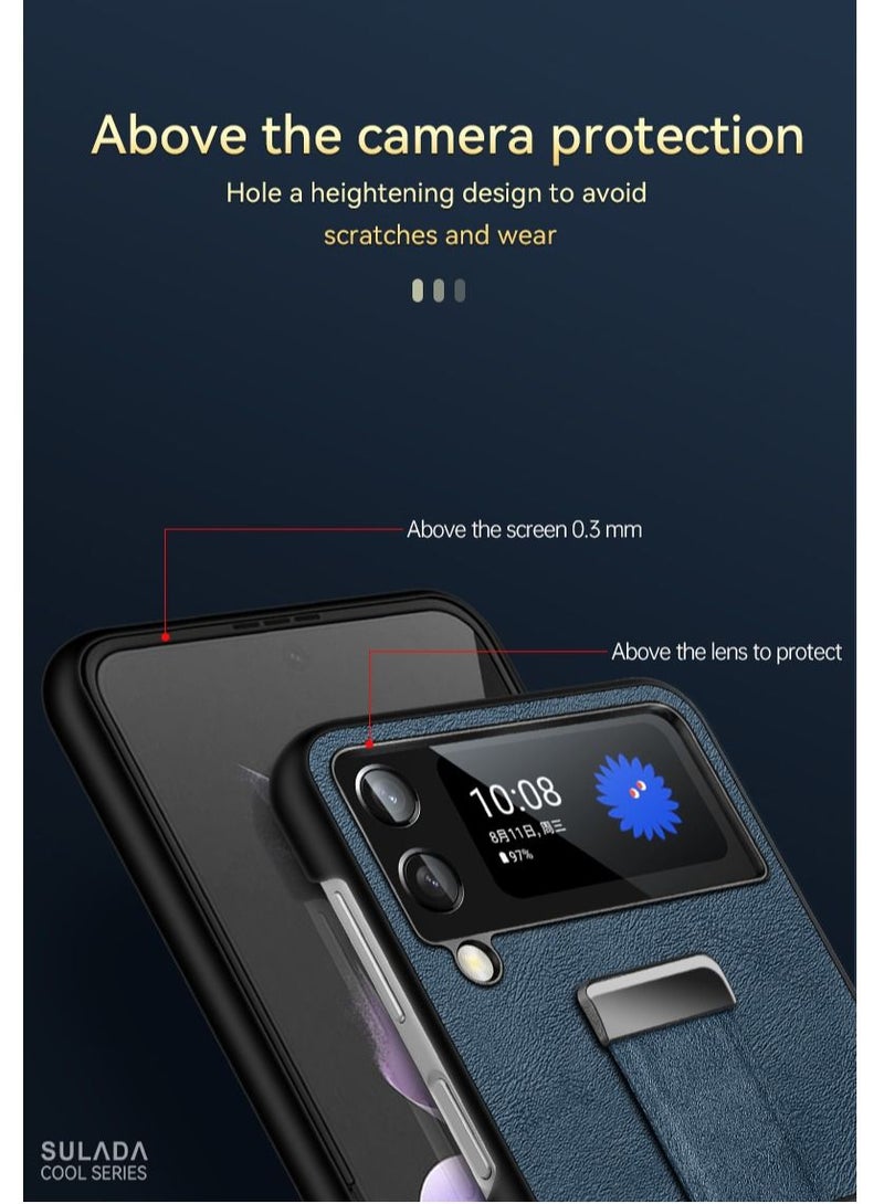 SULADA for Samsung Galaxy Z Flip 3 5G Case Premium PU Leather Wristband Portable Case Durable Minimalist Ultra Thin Slim Cover Protective Phone Case Compatible with Samsung Galaxy Z Flip 3 Blue - Image 5