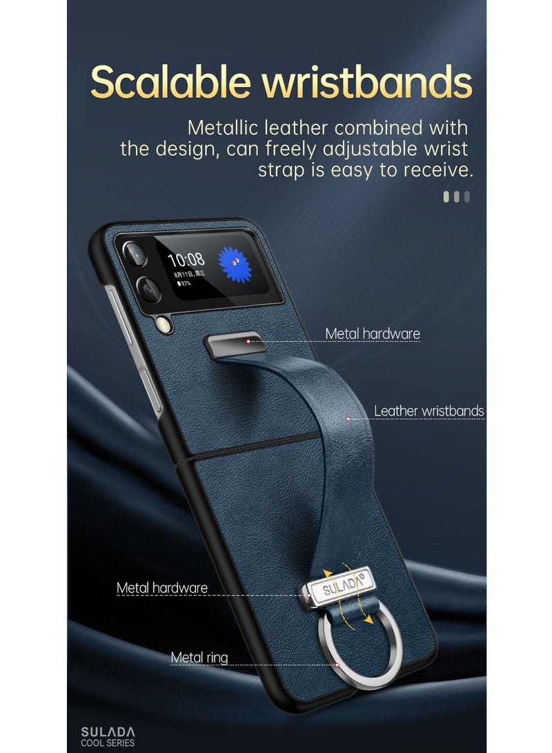 SULADA for Samsung Galaxy Z Flip 3 5G Case Premium PU Leather Wristband Portable Case Durable Minimalist Ultra Thin Slim Cover Protective Phone Case Compatible with Samsung Galaxy Z Flip 3 Blue - Image 3