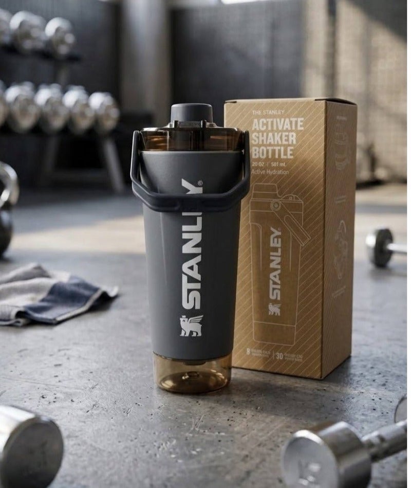 STANLEY Vitalize Shaker Bottle 20 oz (591 ml) – Leakproof Vacuum Insulated Stainless Steel Protein Shaker with Fast Flow Twist Lid, Built-in Storage Compartment, Mixing Strainer, Keeps Drinks Cold - Image 1
