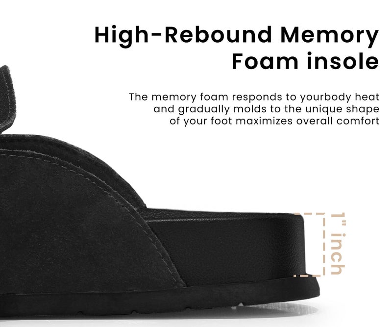 BLUEAGLE 100% Genuine Leather Suede Clogs Slip On Mules with Memory Foam Arch Support & Non-Slip Sole Platform Clog for Women Clogs for Footwear Platform Winter Shoes Black - Image 5