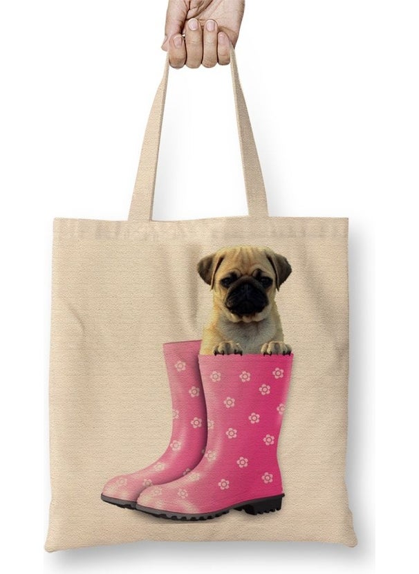 Print Shop Booted Pug Booted Dog Tote Bag Long Handle