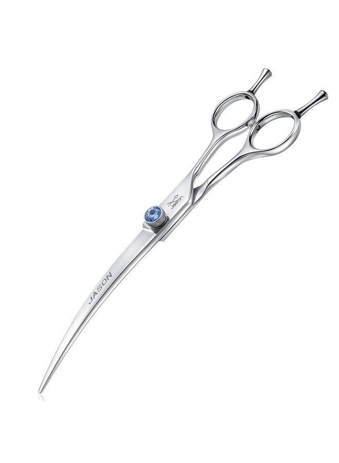 جيسون مقص جيسون المنحني للعناية بالكلاب، مقاس 7 بوصات، مقص تشذيب مريح للحيوانات الأليفة والقطط بمقبض منحرف وبرغي مرصع بالجواهر لمصففي الشعر الذين يستخدمون اليد اليمنى، حاد ومريح - Image 1