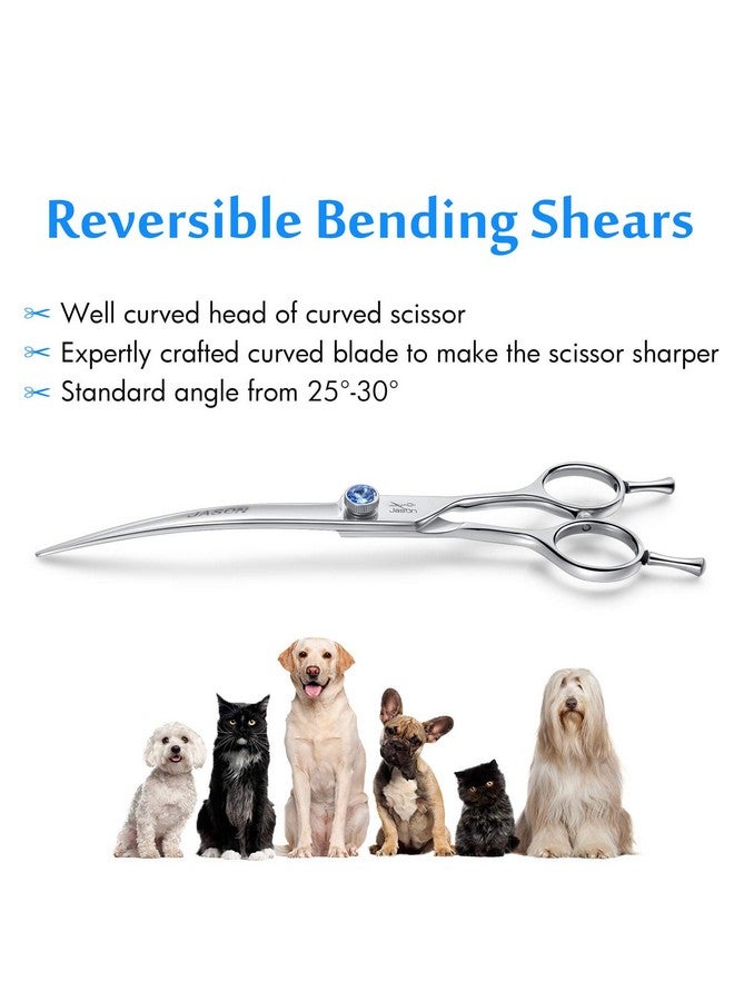 جيسون مقص جيسون المنحني للعناية بالكلاب، مقاس 7 بوصات، مقص تشذيب مريح للحيوانات الأليفة والقطط بمقبض منحرف وبرغي مرصع بالجواهر لمصففي الشعر الذين يستخدمون اليد اليمنى، حاد ومريح - Image 2