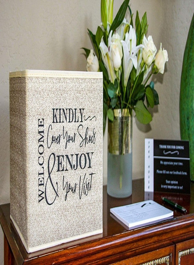 Life Charge Shoe Cover Box - Welcome Guests to Please Cover Shoes. Indoor Foldable Storage Bin to Fill w/your Favorite Booties. For Homeowner, Real Estate Agent, Realtor Open House Supplies | 1 Beige & Black - Image 4