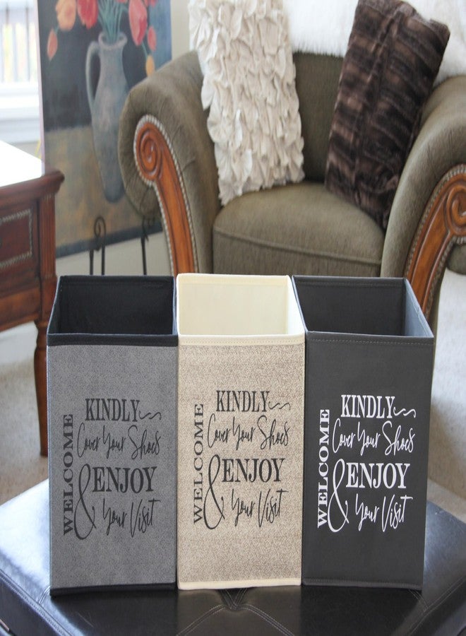 Life Charge Shoe Cover Box - Welcome Guests to Please Cover Shoes. Indoor Foldable Storage Bin to Fill w/your Favorite Booties. For Homeowner, Real Estate Agent, Realtor Open House Supplies | 1 Beige & Black - Image 3