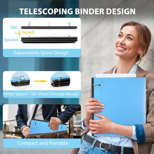 WOT I 4-Pack Telescoping 3 Ring Binder(0.75"), Expandable Flexible Binder - Patented Design for Easy Portability, Holds 160 Sheets, 4 Bright Colors, Perfect for School, Office&Home Organization - Image 2