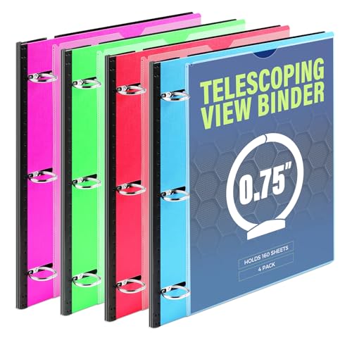 WOT I 4-Pack Telescoping 3 Ring Binder(0.75"), Expandable Flexible Binder - Patented Design for Easy Portability, Holds 160 Sheets, 4 Bright Colors, Perfect for School, Office&Home Organization - Image 1