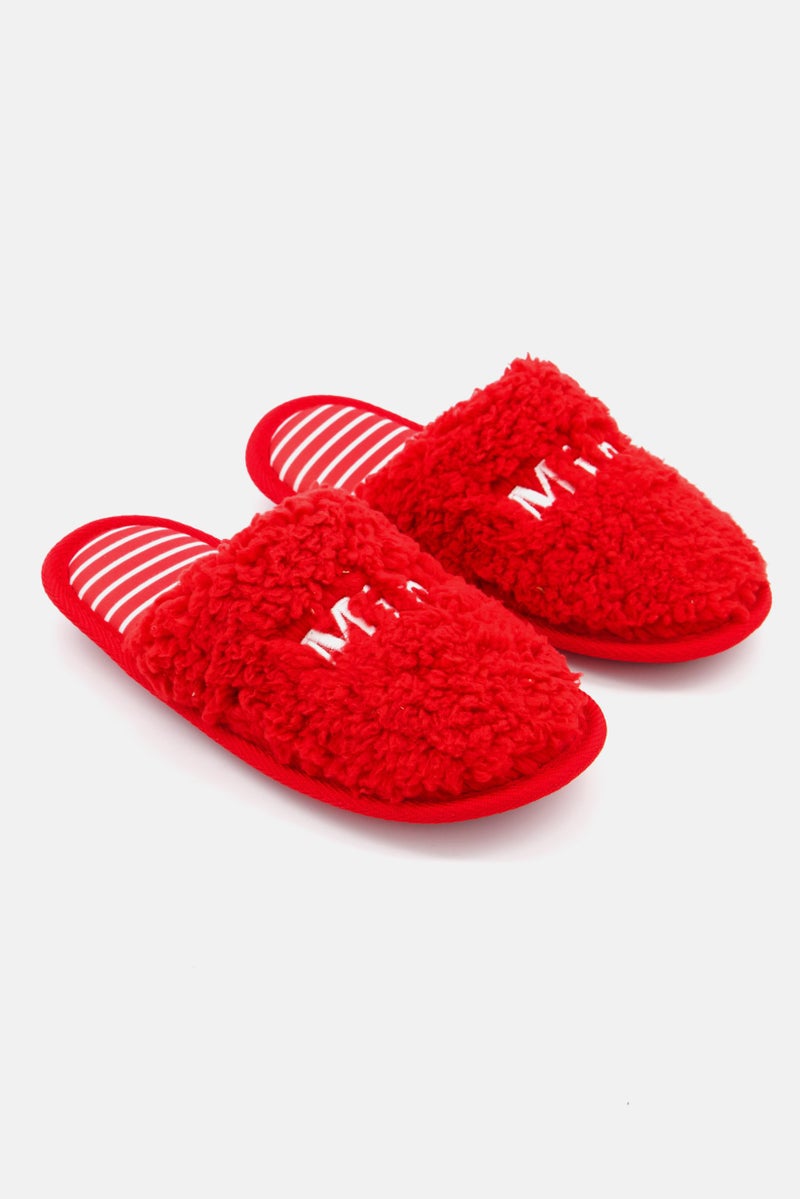 Family PJs Kids Girl Slip On Homewear Slippers, Red  - Image 1