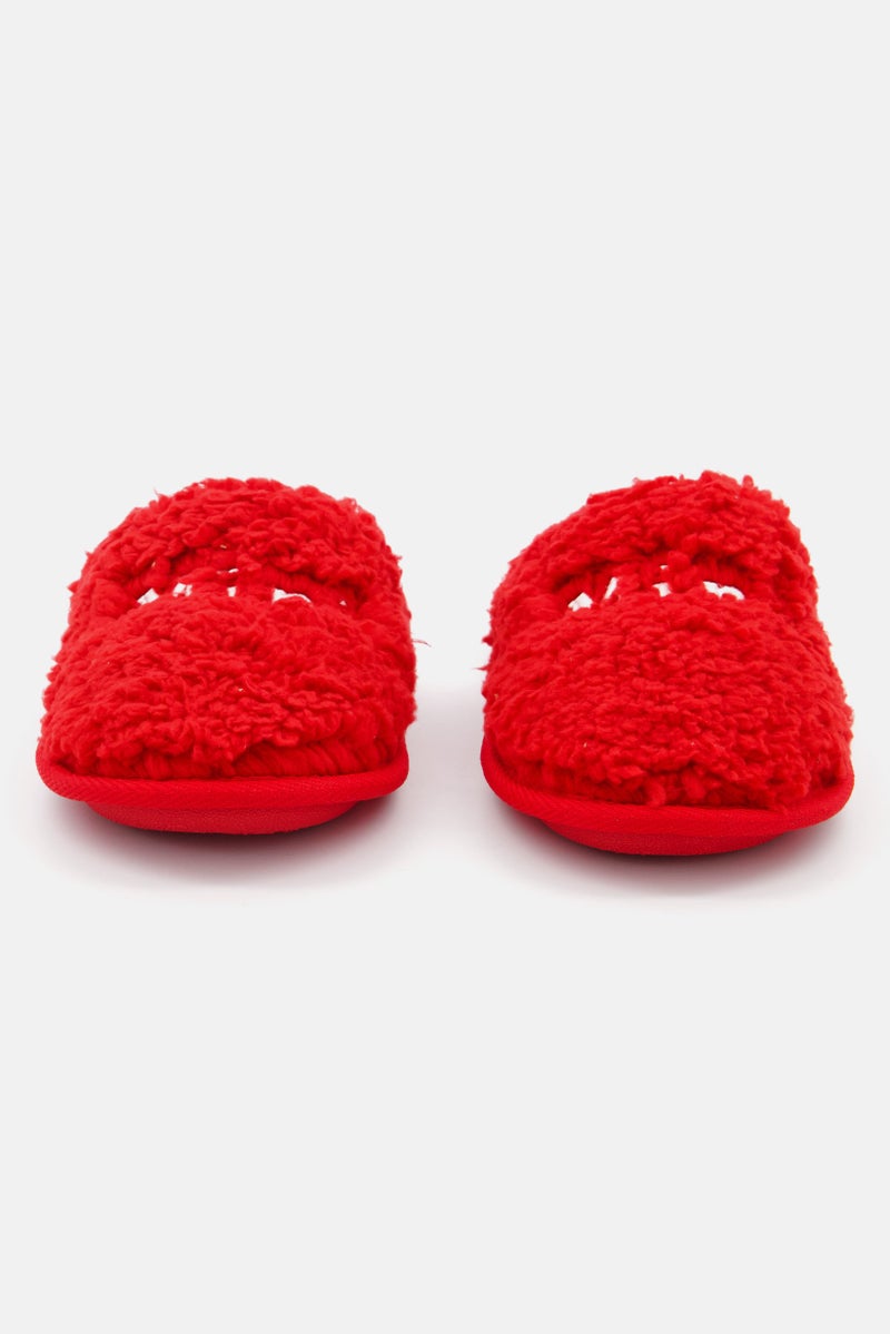 Family PJs Kids Girl Slip On Homewear Slippers, Red  - Image 3