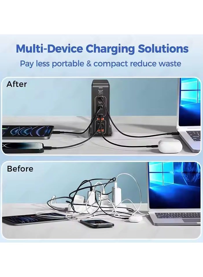 268W USB-C Charging Station, 8-Port USB Charging Station with 5 USB-C + 3 USB-A, Multiport Wall Charger Power Strip Adapter, Portable Charging Station Compatible with iPhone 16-12 Series, iPad Pro, - Image 4
