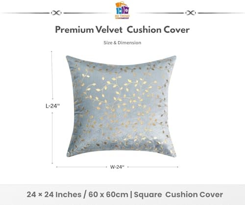 RD TREND Velvet Cushion Covers, 60 x 60 cm/24 x 24 inches,Pack of 5,250 TC, Back Zipper (Grey) - Image 2
