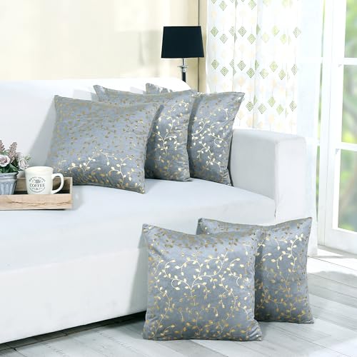 RD TREND Velvet Cushion Covers, 60 x 60 cm/24 x 24 inches,Pack of 5,250 TC, Back Zipper (Grey) - Image 1