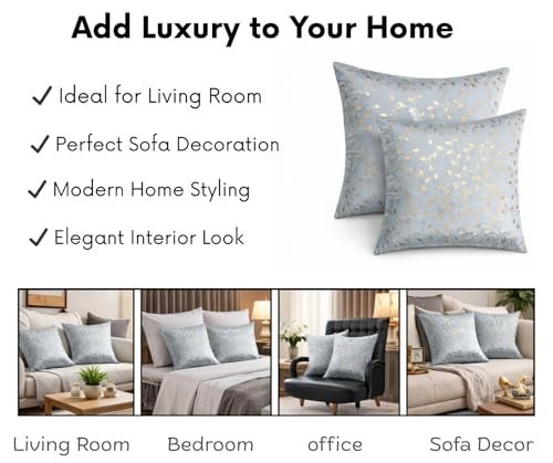 RD TREND Velvet Cushion Covers, 60 x 60 cm/24 x 24 inches,Pack of 5,250 TC, Back Zipper (Grey) - Image 3