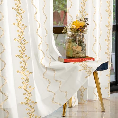 Urban Space Embroidery Curtains for Window, 100% Cotton Curtain 5 Feet Long Pack of 1 Decorative Curtain, Tieback & Eyelets Included, 60-65% Room Darkening (Solara White, 5 feet) - Image 1