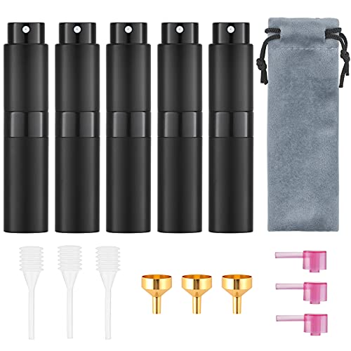 Tekson تيكسون 5 قطع 8 مل زجاجة عطر سفر قابلة لإعادة التعبئة صغيرة لرذاذ الكولونيا فارغة سوداء - Image 2