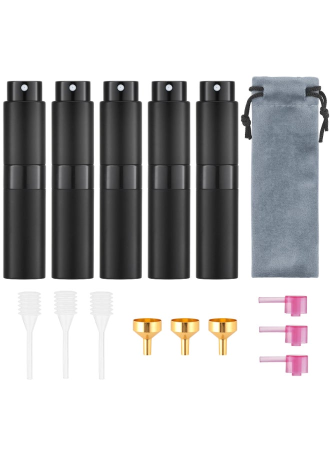 Tekson تيكسون 5 قطع 8 مل زجاجة عطر سفر قابلة لإعادة التعبئة صغيرة لرذاذ الكولونيا فارغة سوداء - Image 3