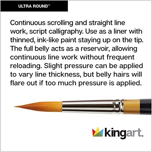 KINGART Original Gold 9020 Ultra Round Series Premium Golden Taklon, Multimedia Artist Brushes, Set of 8 Sizes (Sizes: 2,4,6,8,10,12,14,16) - Image 2