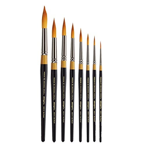 KINGART Original Gold 9020 Ultra Round Series Premium Golden Taklon, Multimedia Artist Brushes, Set of 8 Sizes (Sizes: 2,4,6,8,10,12,14,16) - Image 1