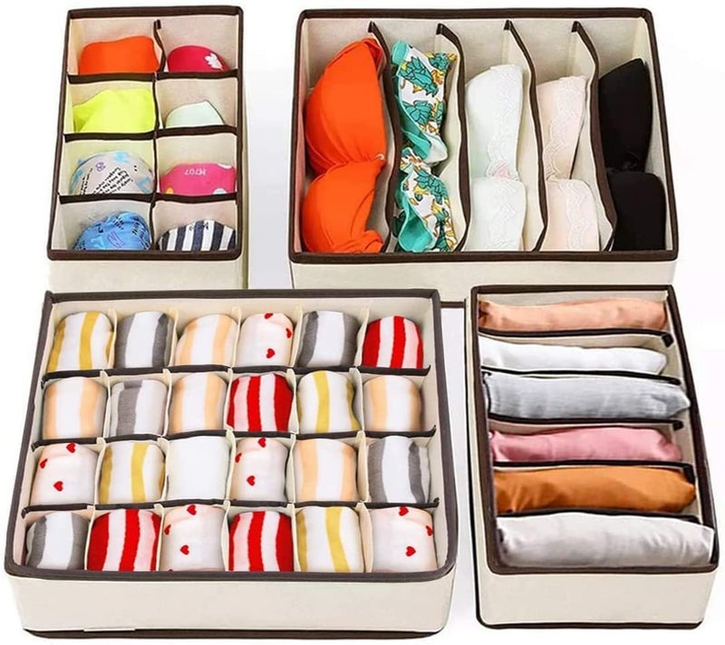 YUGMI SHOP YUGMI SHOP Underwear Sock Drawer Closet Organizer Set of 4 Collapsible Fabric Foldable Storage Boxes Drawer Divider for Panties Bra Socks Tie Belt Lingerie Clothing Fits Under Bed Drawer Closet - Image 1