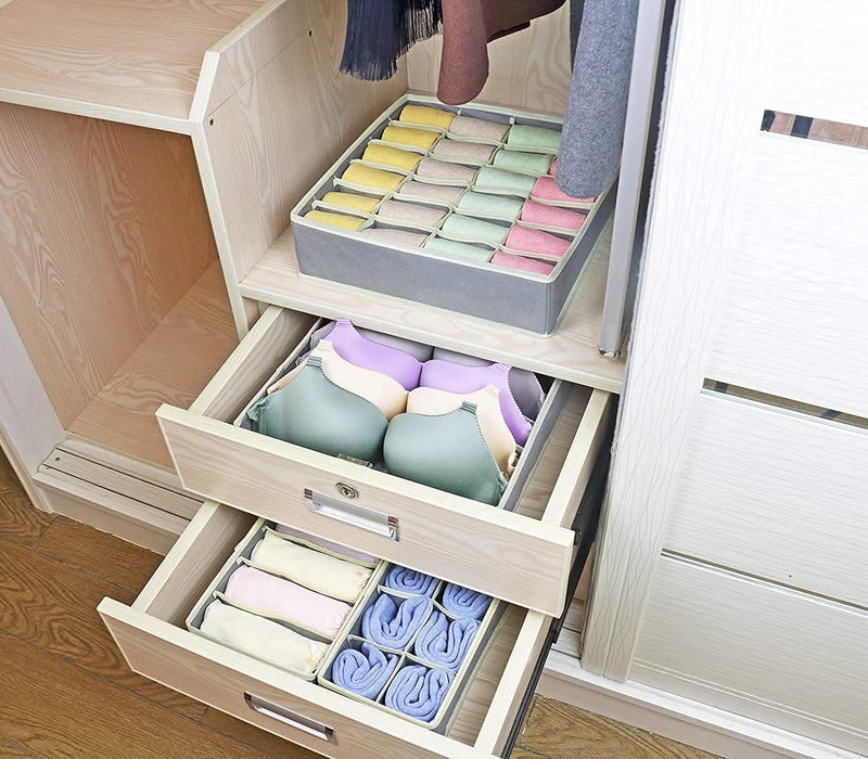 YUGMI SHOP YUGMI SHOP Underwear Sock Drawer Closet Organizer Set of 4 Collapsible Fabric Foldable Storage Boxes Drawer Divider for Panties Bra Socks Tie Belt Lingerie Clothing Fits Under Bed Drawer Closet - Image 4