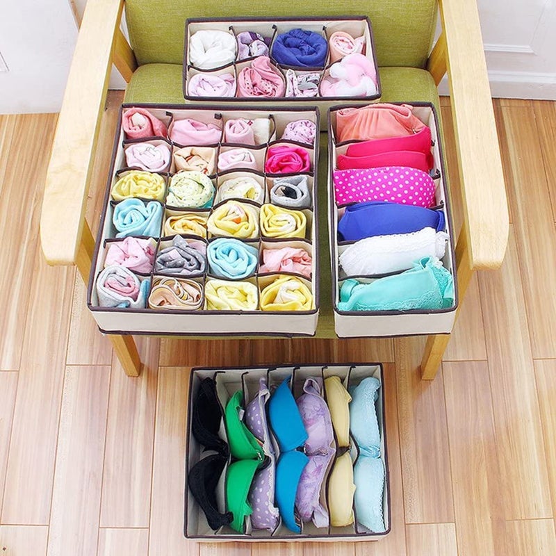 YUGMI SHOP YUGMI SHOP Underwear Sock Drawer Closet Organizer Set of 4 Collapsible Fabric Foldable Storage Boxes Drawer Divider for Panties Bra Socks Tie Belt Lingerie Clothing Fits Under Bed Drawer Closet - Image 2