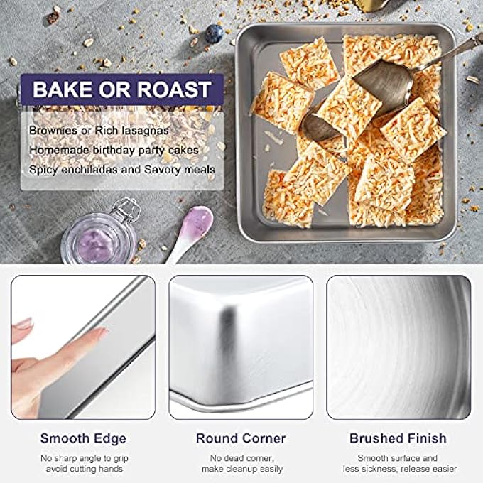 Joyfair 9 Inch Cake Tin Set Of 2 Stainless Steel Square Baking Pan Baking Tray Great For Birthday Christmas Brownie Lasagna Bakeware Healthy  Durable Matte Finished  Dishwasher Safe 235 Cm - Image 4