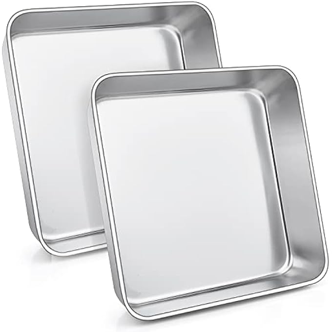 Joyfair 9 Inch Cake Tin Set Of 2 Stainless Steel Square Baking Pan Baking Tray Great For Birthday Christmas Brownie Lasagna Bakeware Healthy  Durable Matte Finished  Dishwasher Safe 235 Cm - Image 1