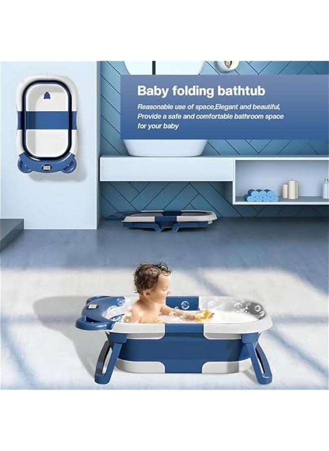 HOOKOR Baby Folding Bathtub, Portable Collapsible Toddler Bath Tub With Baby Cushion Temperature Sensor Drain Hole and Bath for Newborn Infant Toddler, Sitting Lying Large Safe Bathtub (Blue)  - Image 2