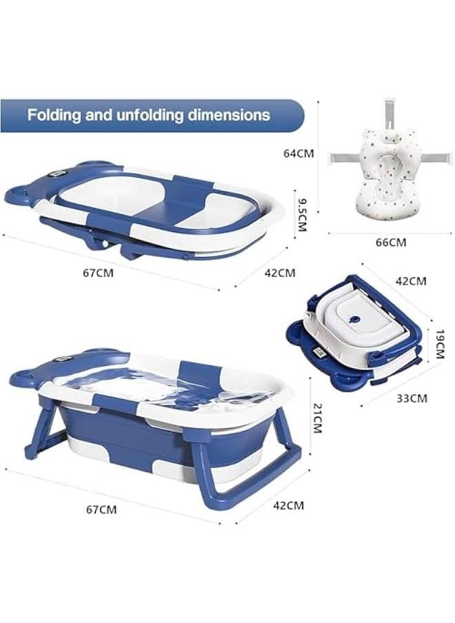 HOOKOR Baby Folding Bathtub, Portable Collapsible Toddler Bath Tub With Baby Cushion Temperature Sensor Drain Hole and Bath for Newborn Infant Toddler, Sitting Lying Large Safe Bathtub (Blue)  - Image 5