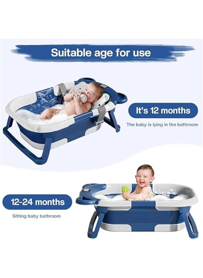HOOKOR Baby Folding Bathtub, Portable Collapsible Toddler Bath Tub With Baby Cushion Temperature Sensor Drain Hole and Bath for Newborn Infant Toddler, Sitting Lying Large Safe Bathtub (Blue)  - Image 4