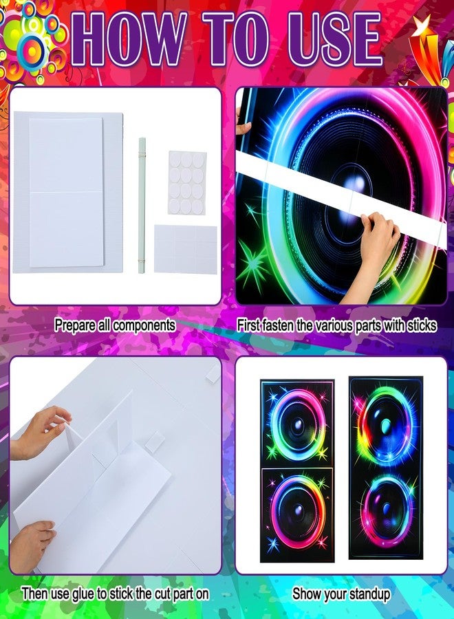 Beeveer 2 Pcs 4 ft 80s 90s Boom Box Cardboard Cutout Life Size Back to 1980s 1990s Theme Party Decorations Hip Hop Retro Music Neon DJ Speaker Photo Props Stand up for Birthday Party Decor Supplies - Image 3