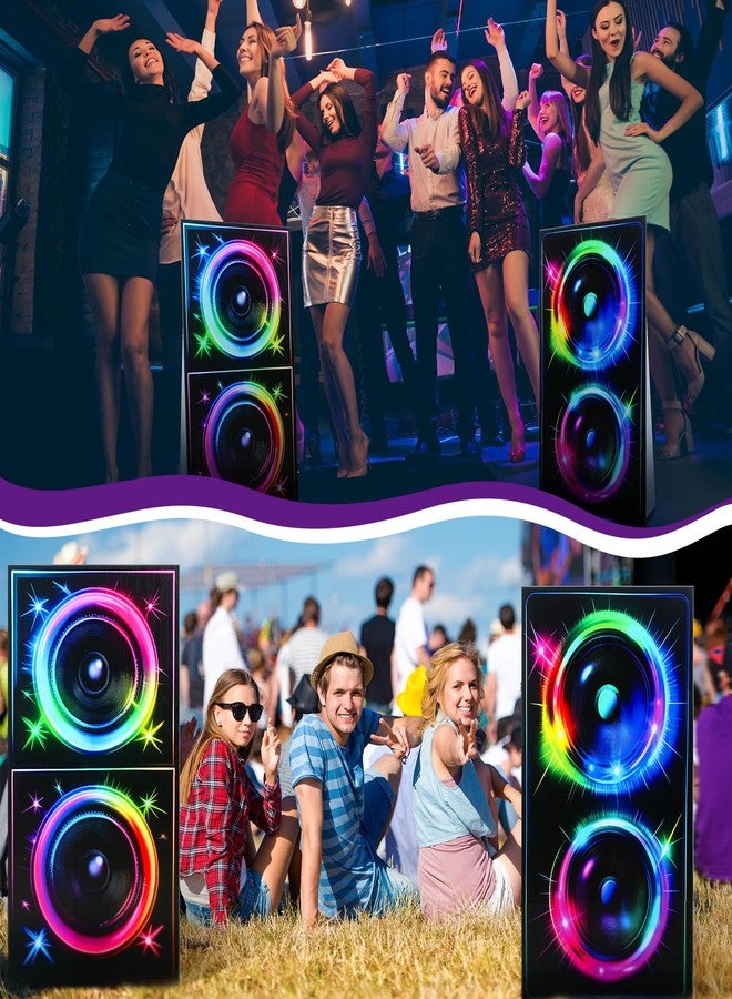 Beeveer 2 Pcs 4 ft 80s 90s Boom Box Cardboard Cutout Life Size Back to 1980s 1990s Theme Party Decorations Hip Hop Retro Music Neon DJ Speaker Photo Props Stand up for Birthday Party Decor Supplies - Image 4