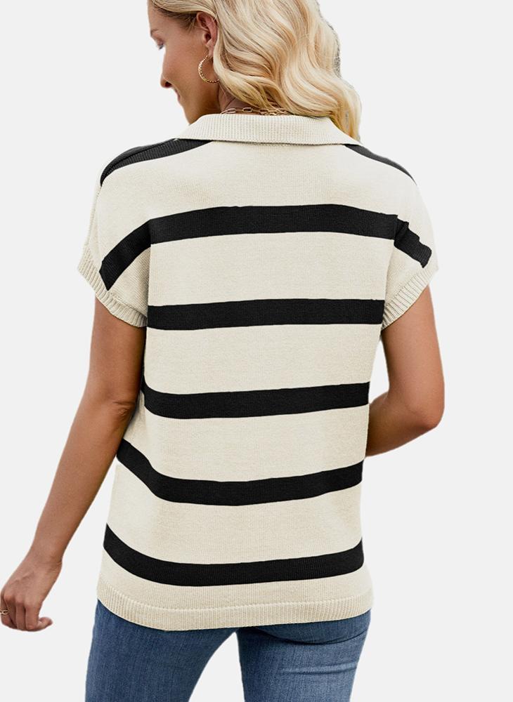 YUNIQEE Beige Collared Striped Top - Image 2